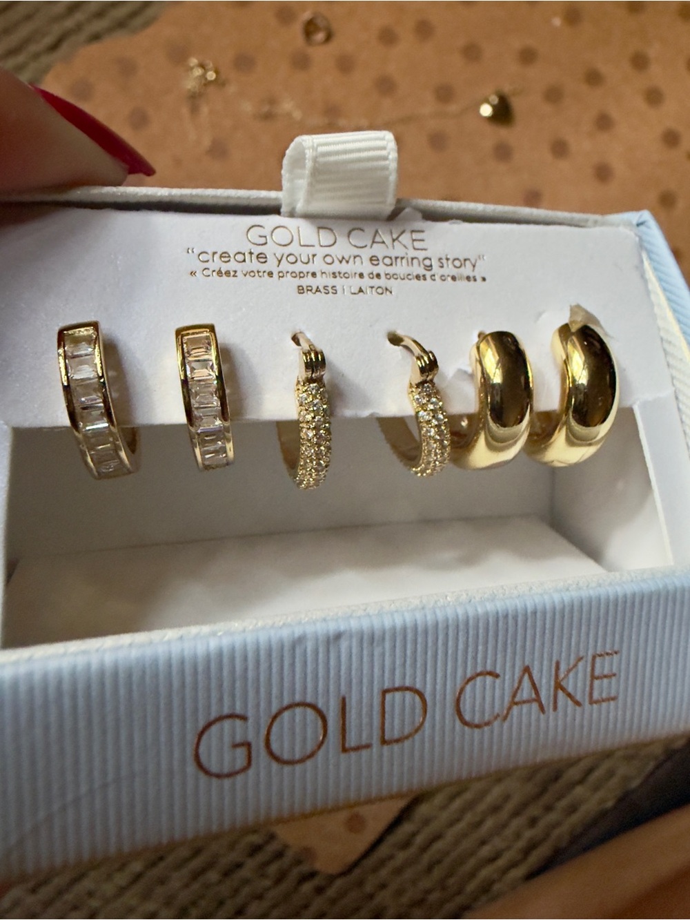 Gold Cake Set of 3 Huggie and Hoop Earring Sets - Gold Earring Stack